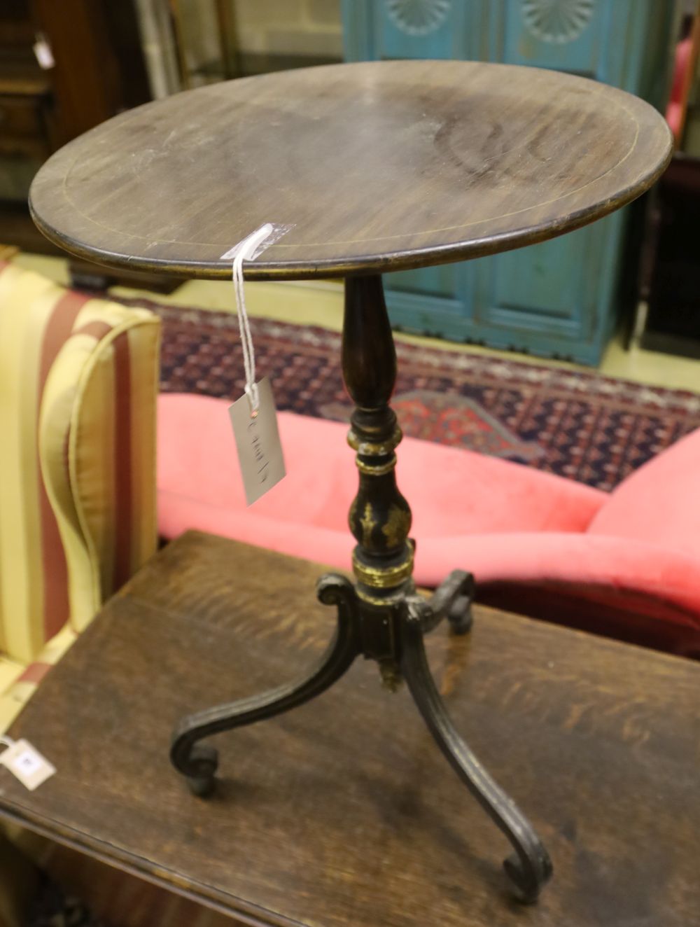 A Regency and later parcel gilt tripod table, 42cm diameter, 70cm high